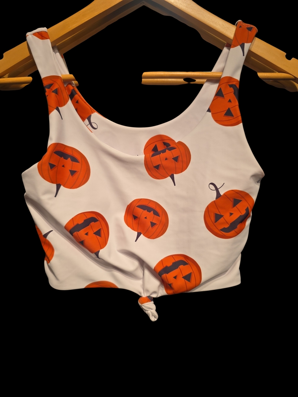 Zaful White Crop Top with Orange Pumpkin Print